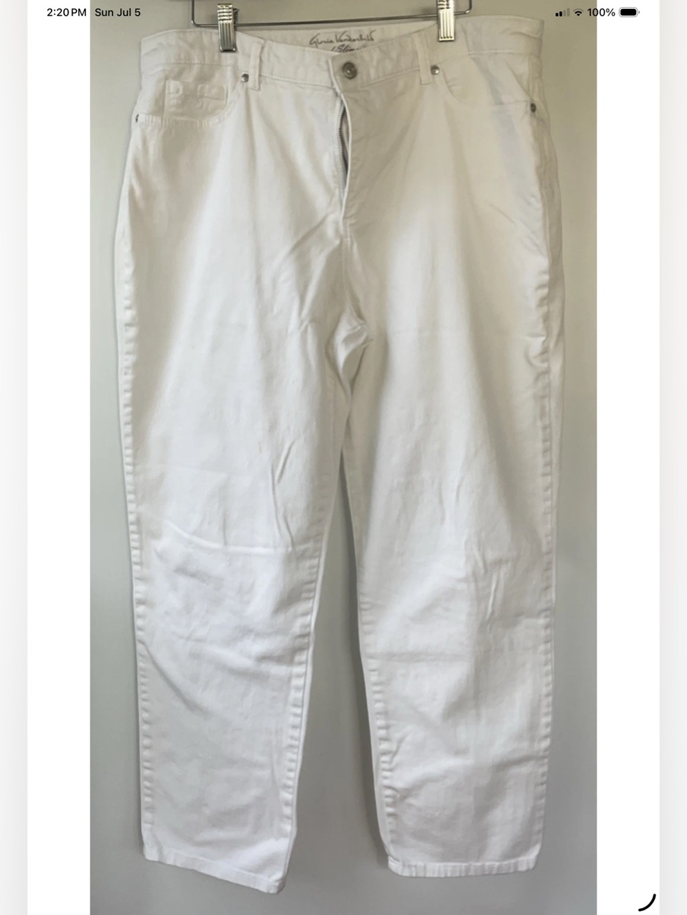 Gloria Vanderbilt Amanda 2.0 Womens Jeans Size 16 White Slim Leg